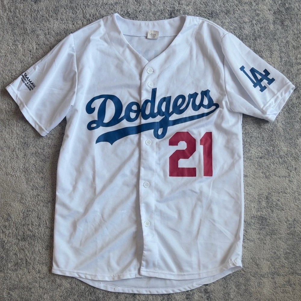 Women’s White and Blue Dodgers Shirt